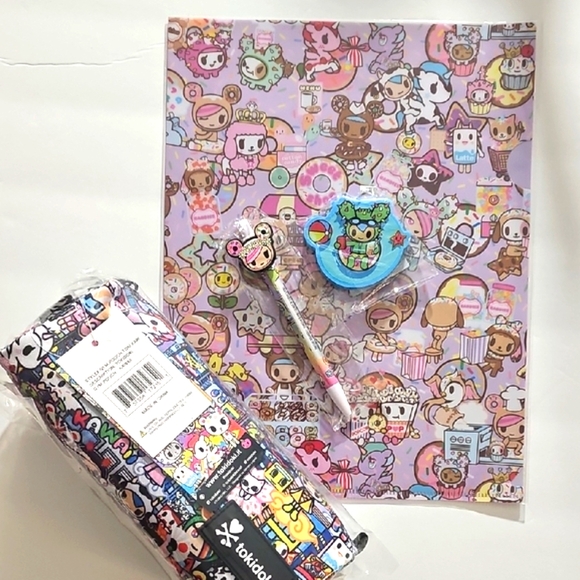 Tokidoki School File Folder, Eraser, Pen, and Zippered Pouch  Stationery Set - Picture 1 of 6